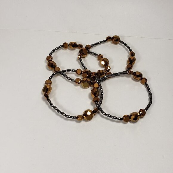 Set of 4 Silver tone Brown / Chocolate  Beaded Stretchy Bracelets - Picture 6 of 10
